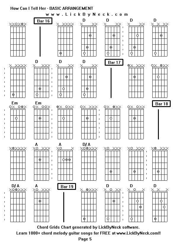 Chord Grids Chart of chord melody fingerstyle guitar song-How Can I Tell Her - BASIC ARRANGEMENT,generated by LickByNeck software.